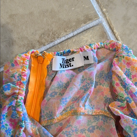 Floral Off-Shoulder Dress w/ orange slip under neath - Picture 4 of 6